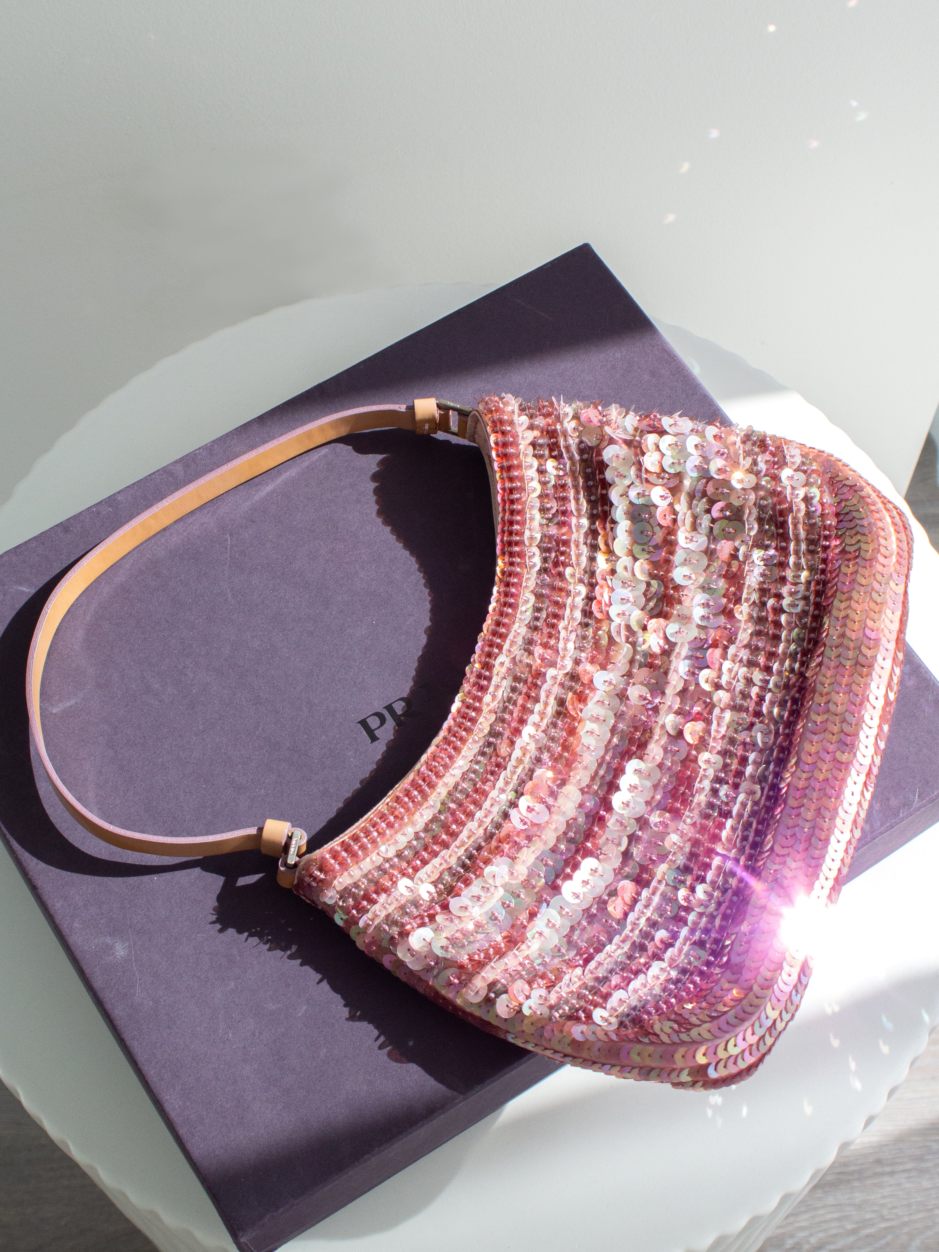 Prada Raso Vintage Sequin Embellished Petals Mauve Pink Shoulder Bag