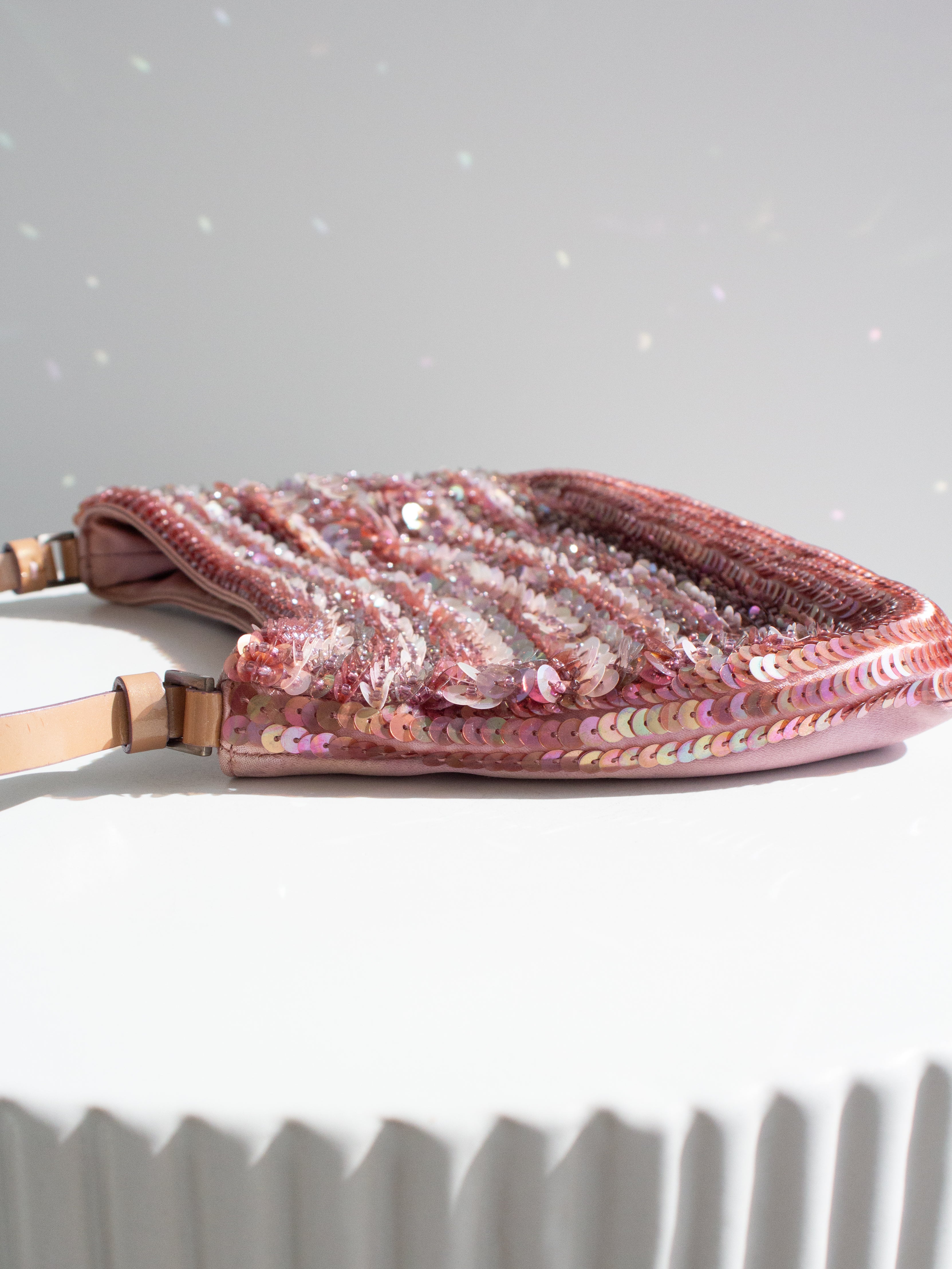 Prada Raso Vintage Sequin Embellished Petals Mauve Pink Shoulder Bag