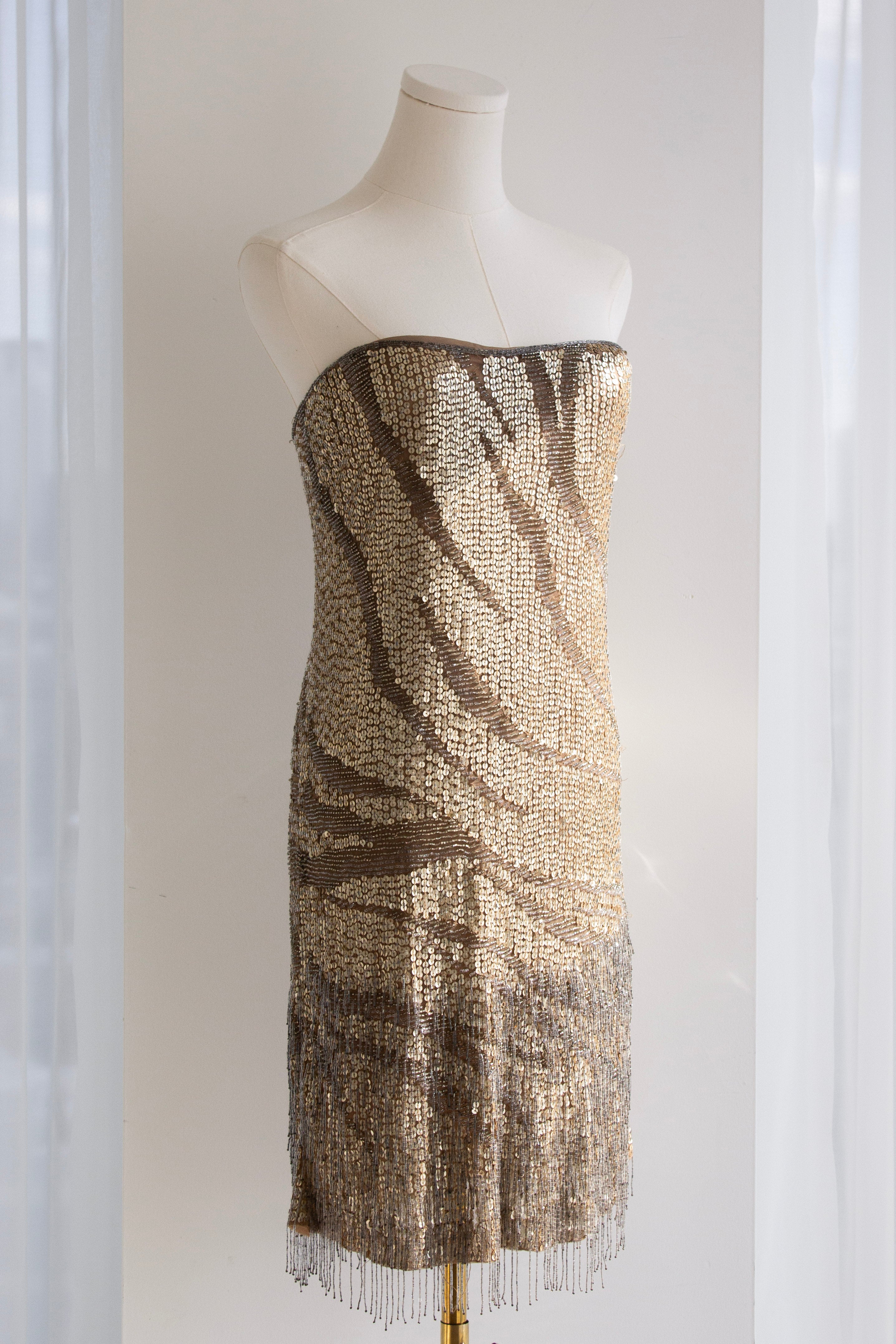 Roberto Cavalli Pre-Fall 2012 Gold Embellished Fringe Dress