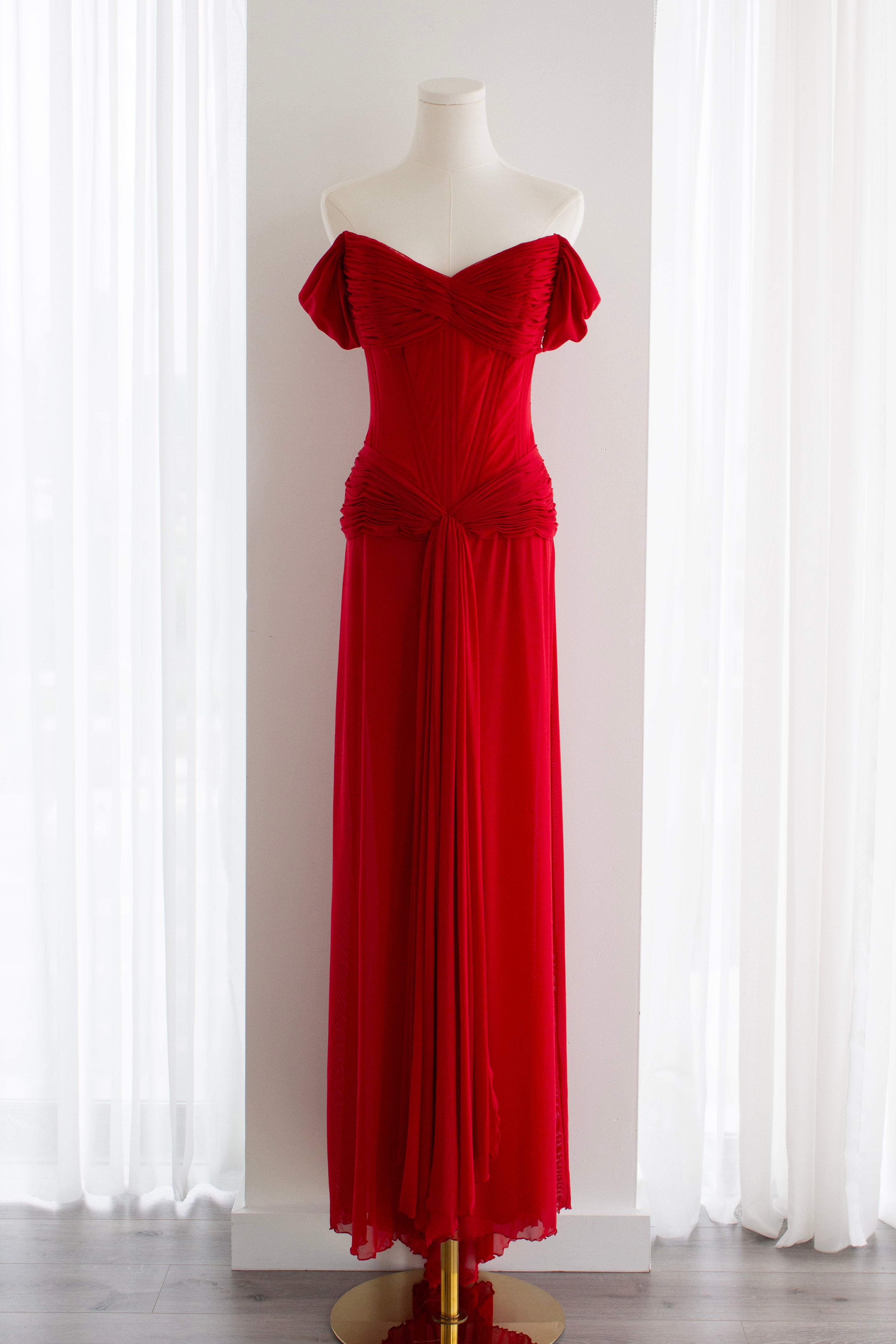 Vicky Tiel Couture Vintage “Pretty Woman” 1987 Red Ruched Gown