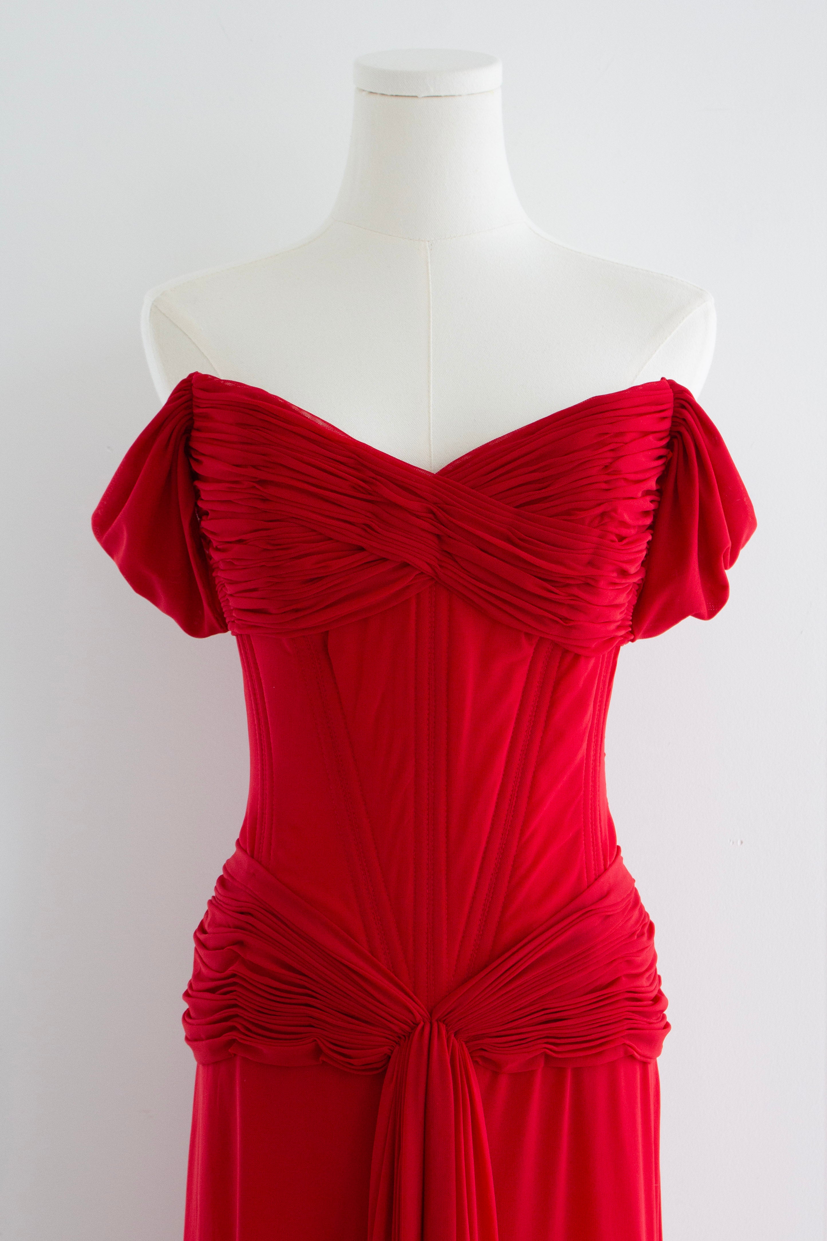 Vicky Tiel Couture Vintage “Pretty Woman” 1987 Red Ruched Gown