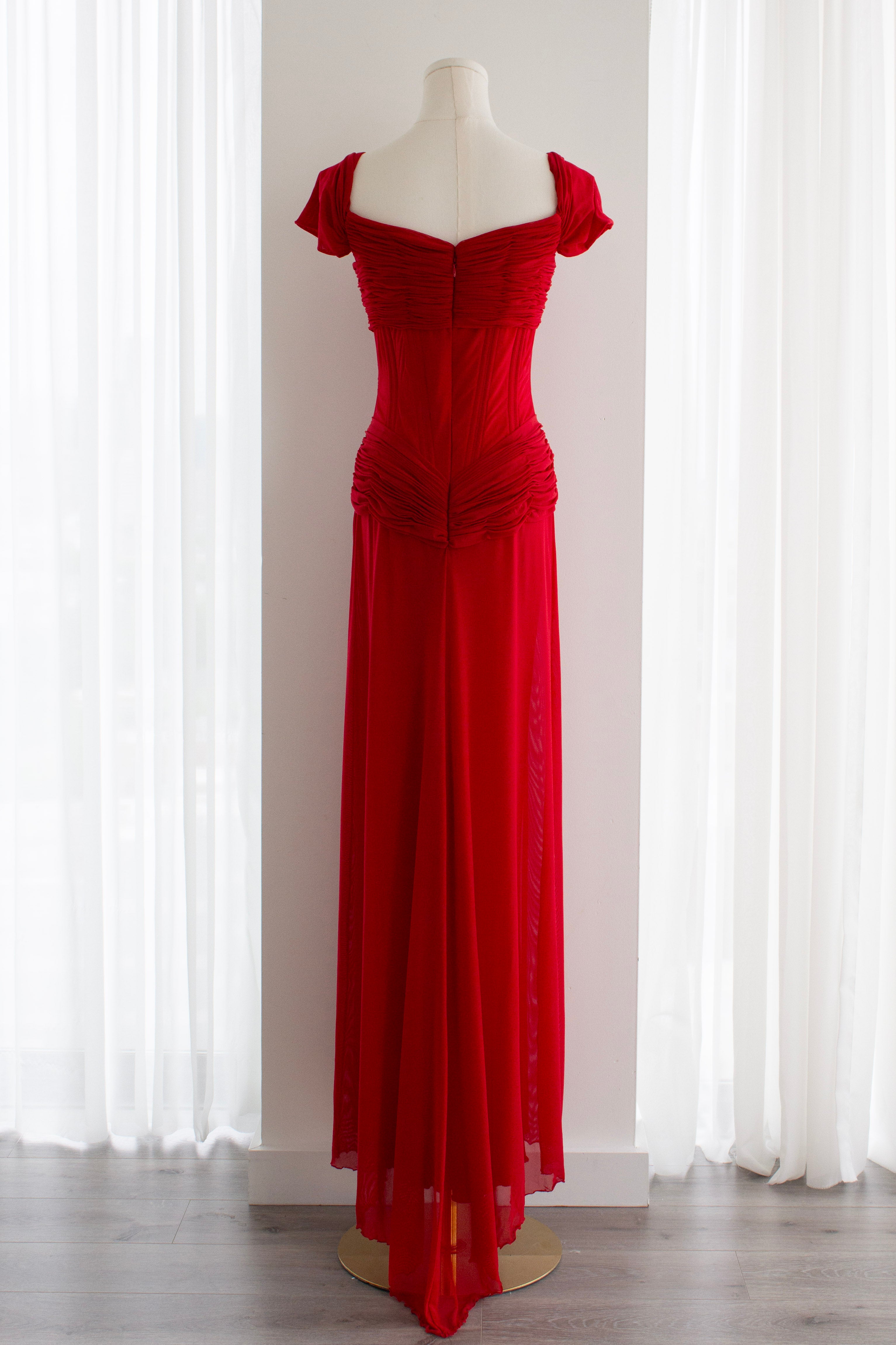 Vicky Tiel Couture Vintage “Pretty Woman” 1987 Red Ruched Gown