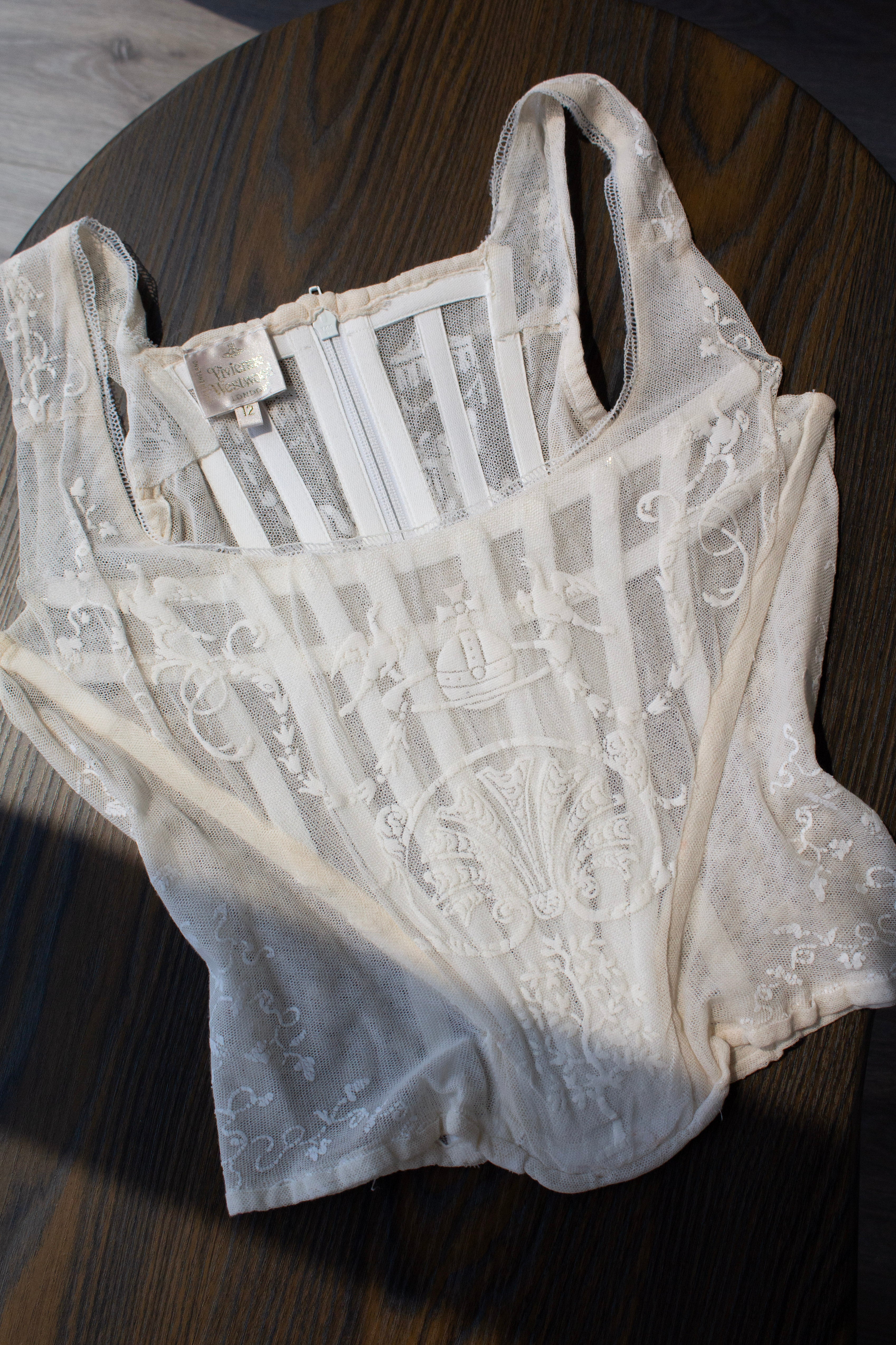 Vivienne Westwood S/S 1992 Salon White Boulle Mesh Tulle Corset