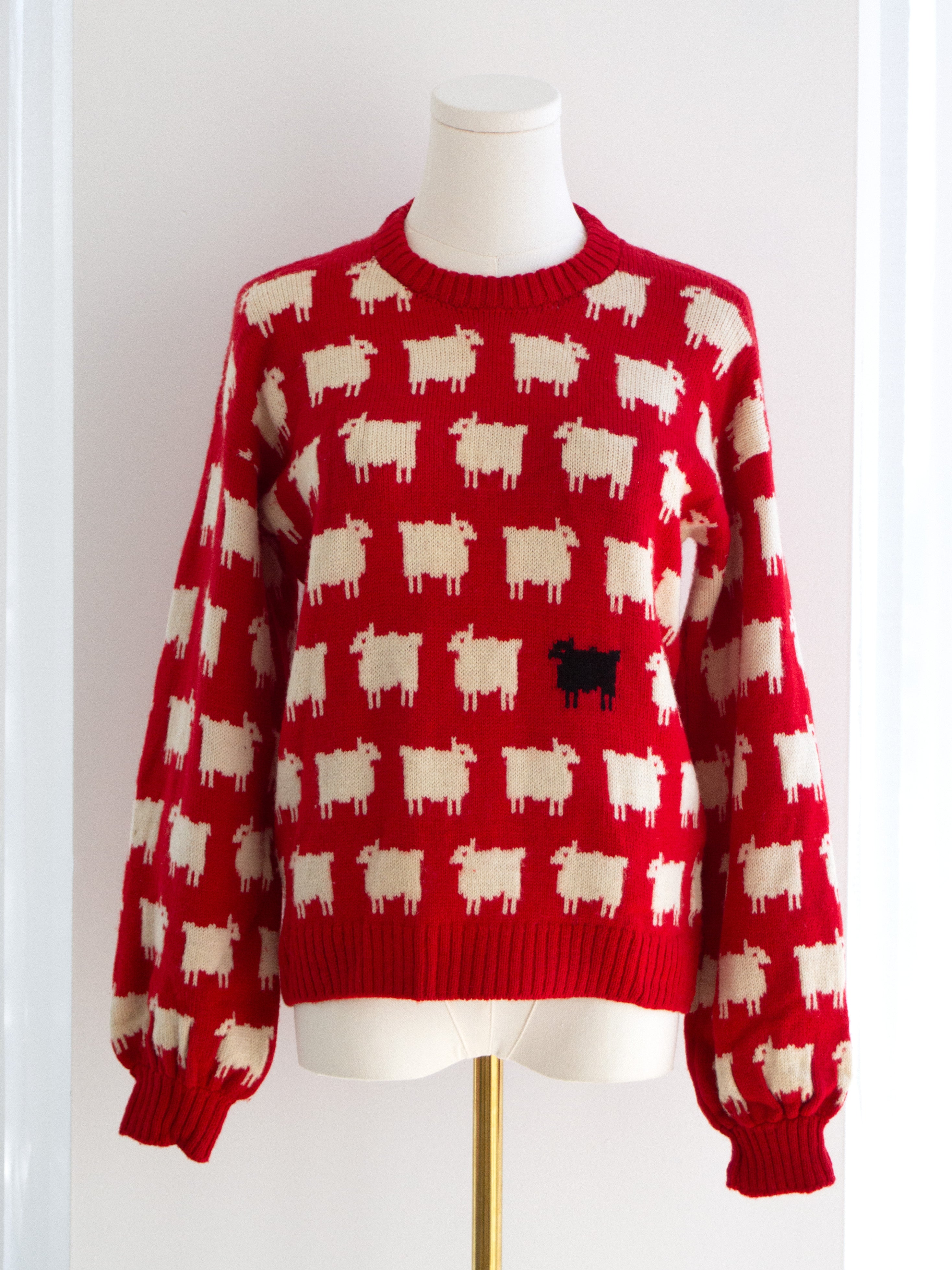 Warm&Wonderful 1980s Princess Diana Black Sheep Red Vintage Sweater