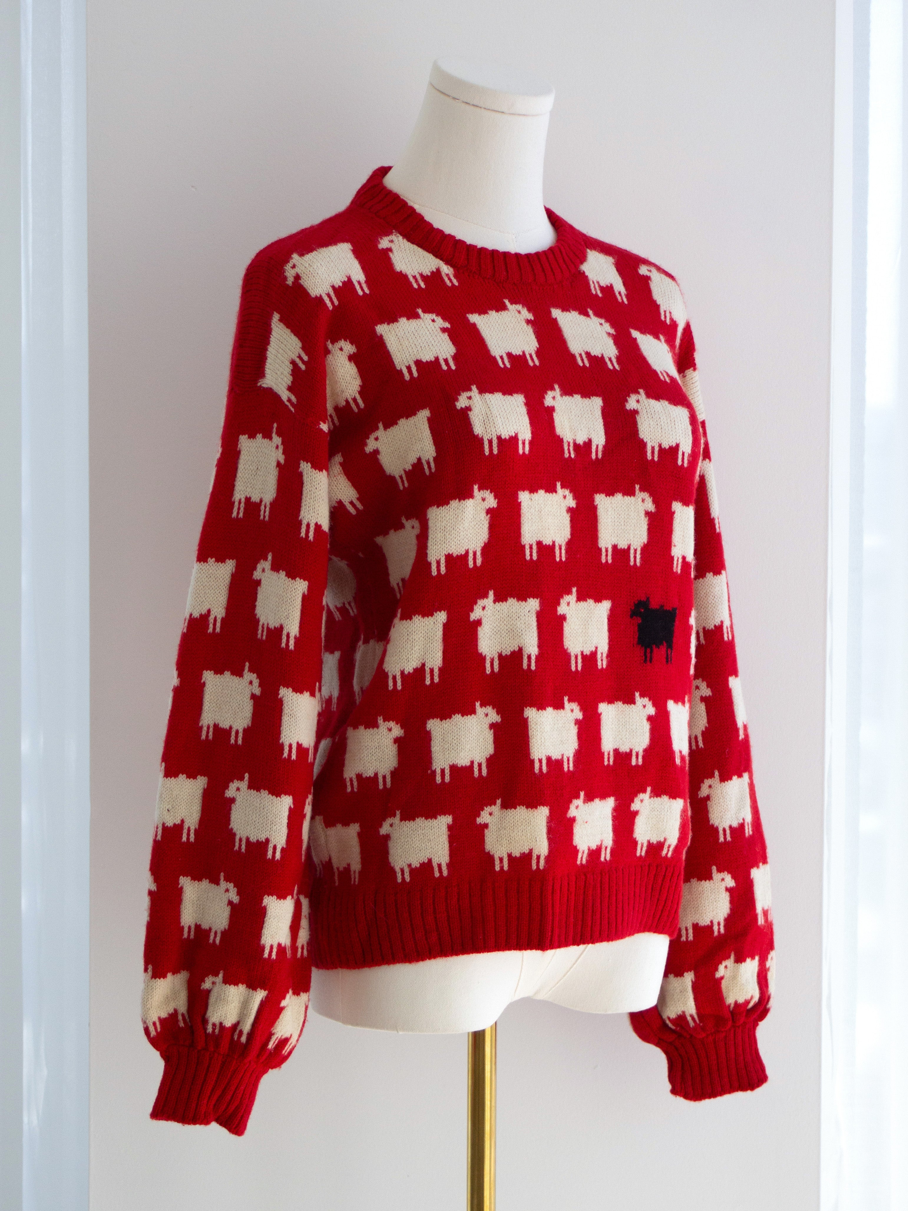 Warm&Wonderful 1980s Princess Diana Black Sheep Red Vintage Sweater