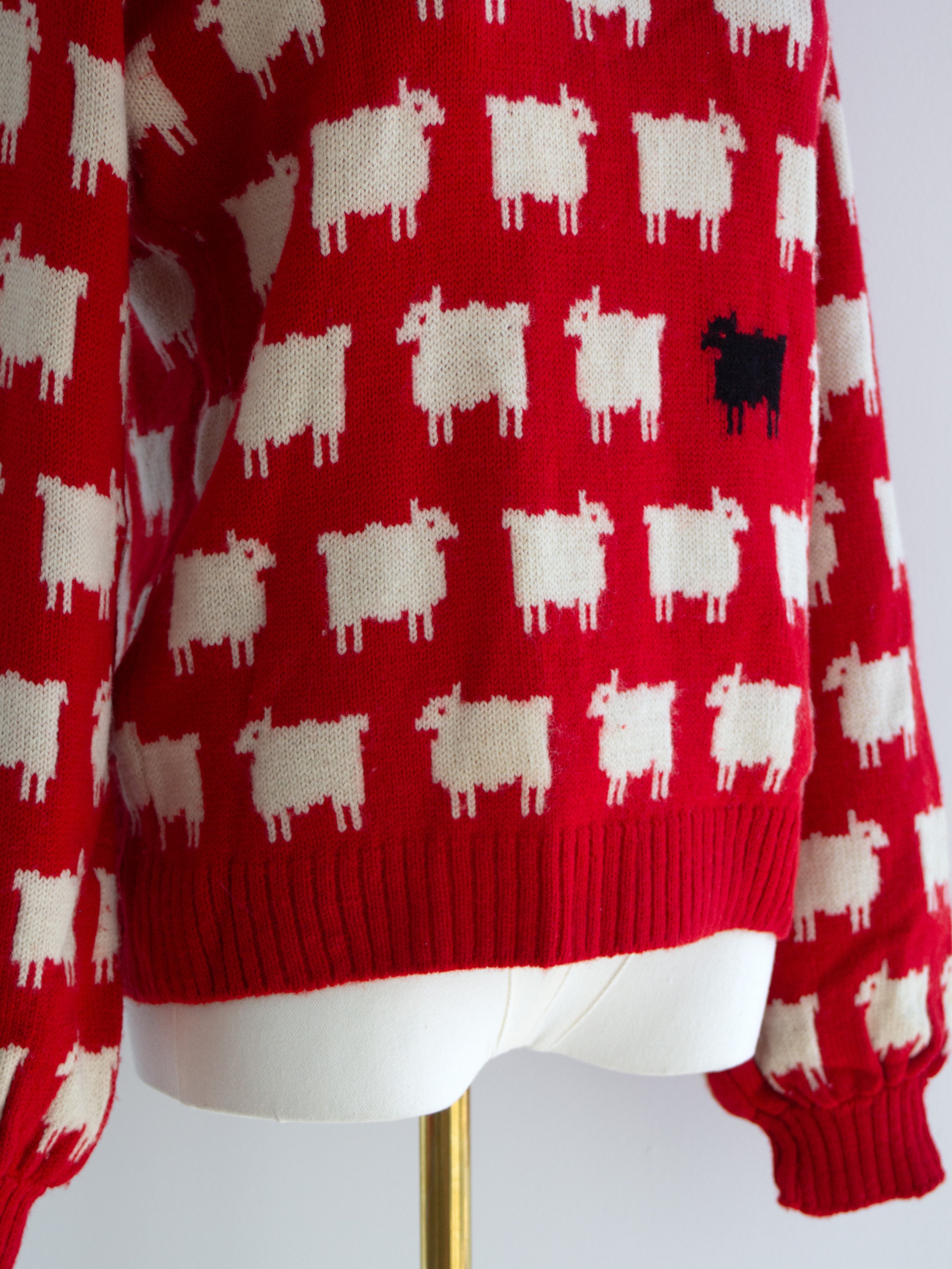 Warm&Wonderful 1980s Princess Diana Black Sheep Red Vintage Sweater