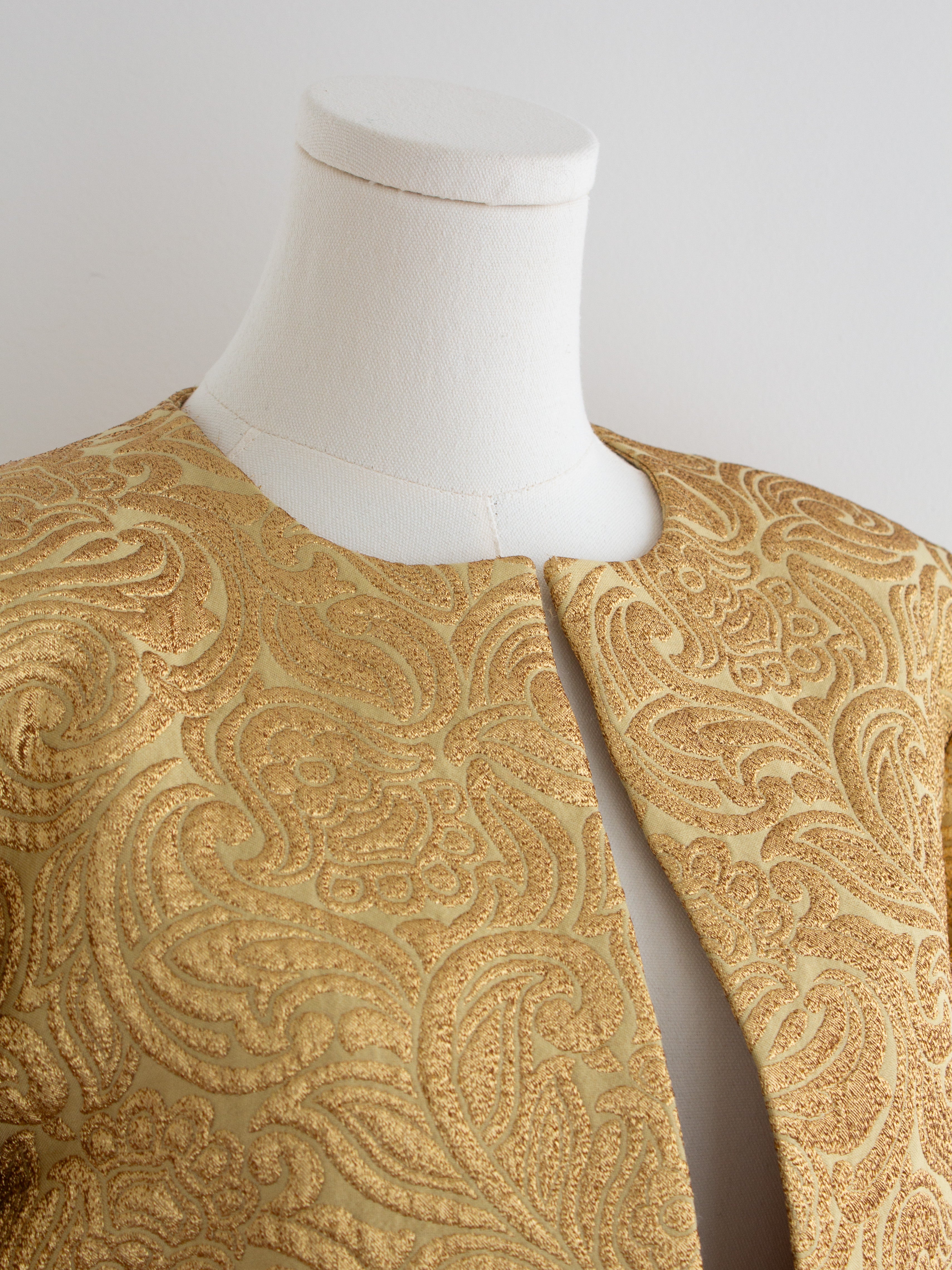Yves Saint Laurent Rive Gauche Vintage F/W 1991 Gold Brocade Jacket Skirt Suit