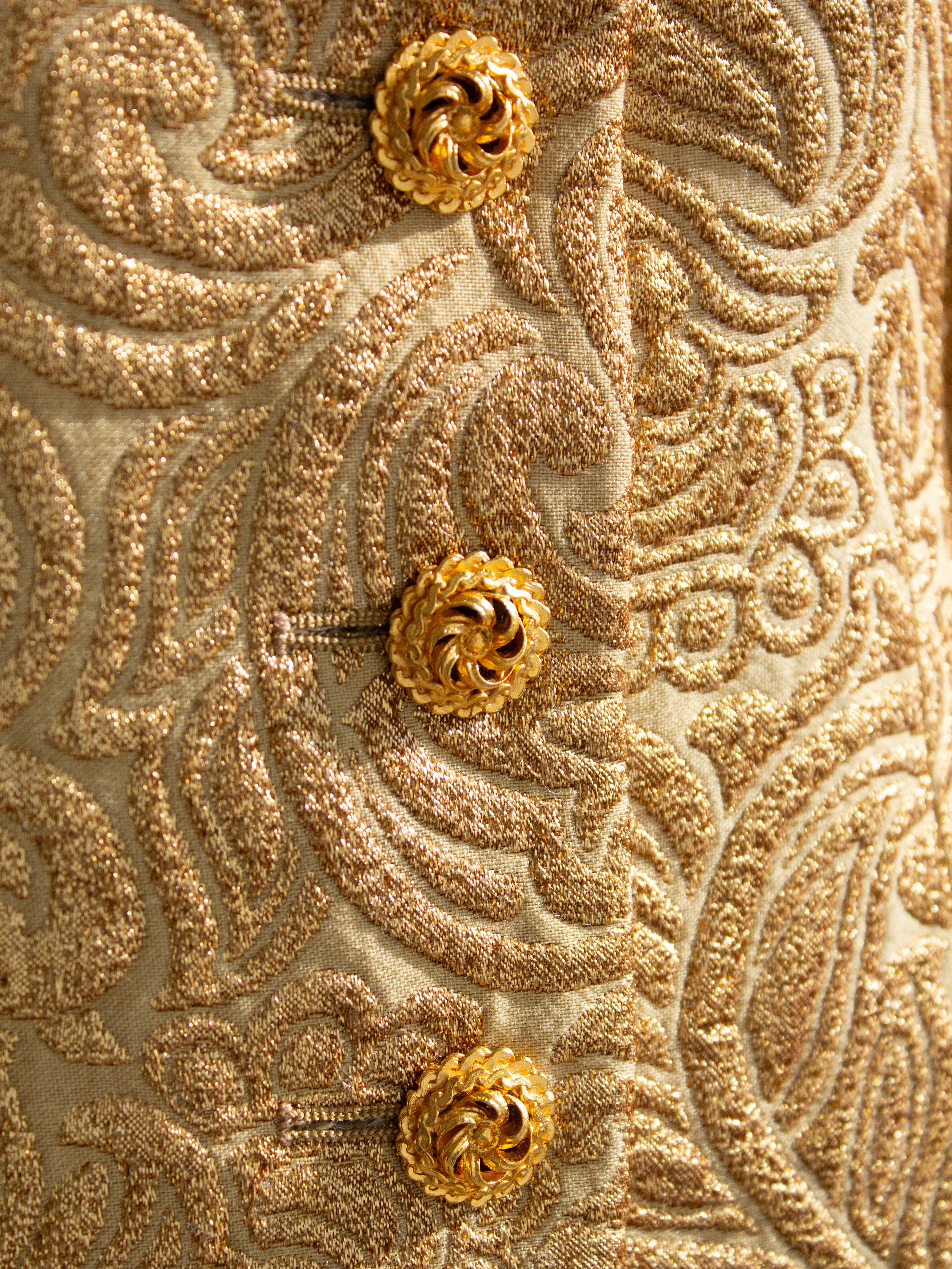 Yves Saint Laurent Rive Gauche Vintage Fall 1991 Gold Brocade Jacket Skirt Suit