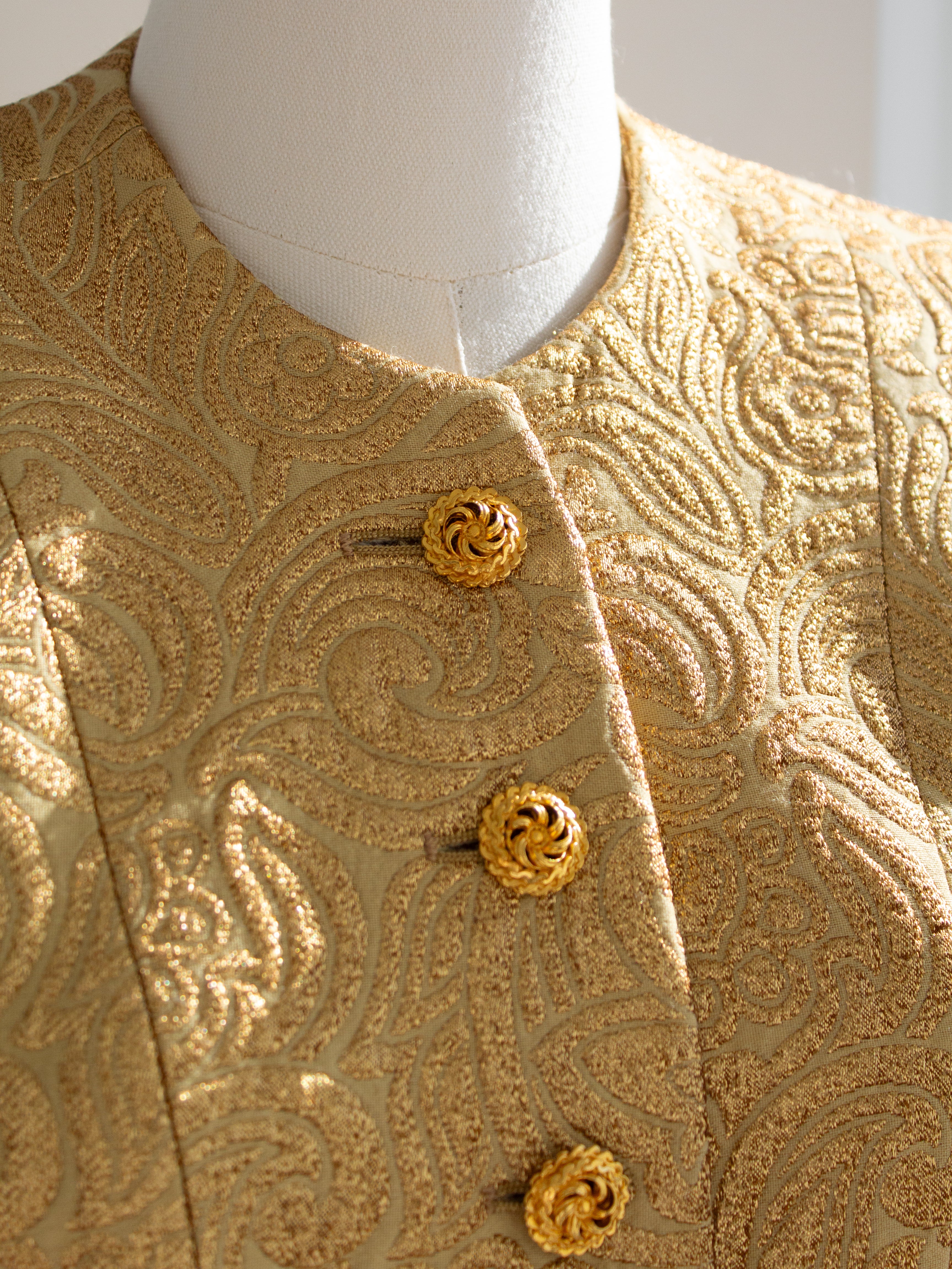 Yves Saint Laurent Rive Gauche Vintage Fall 1991 Gold Brocade Jacket Skirt Suit