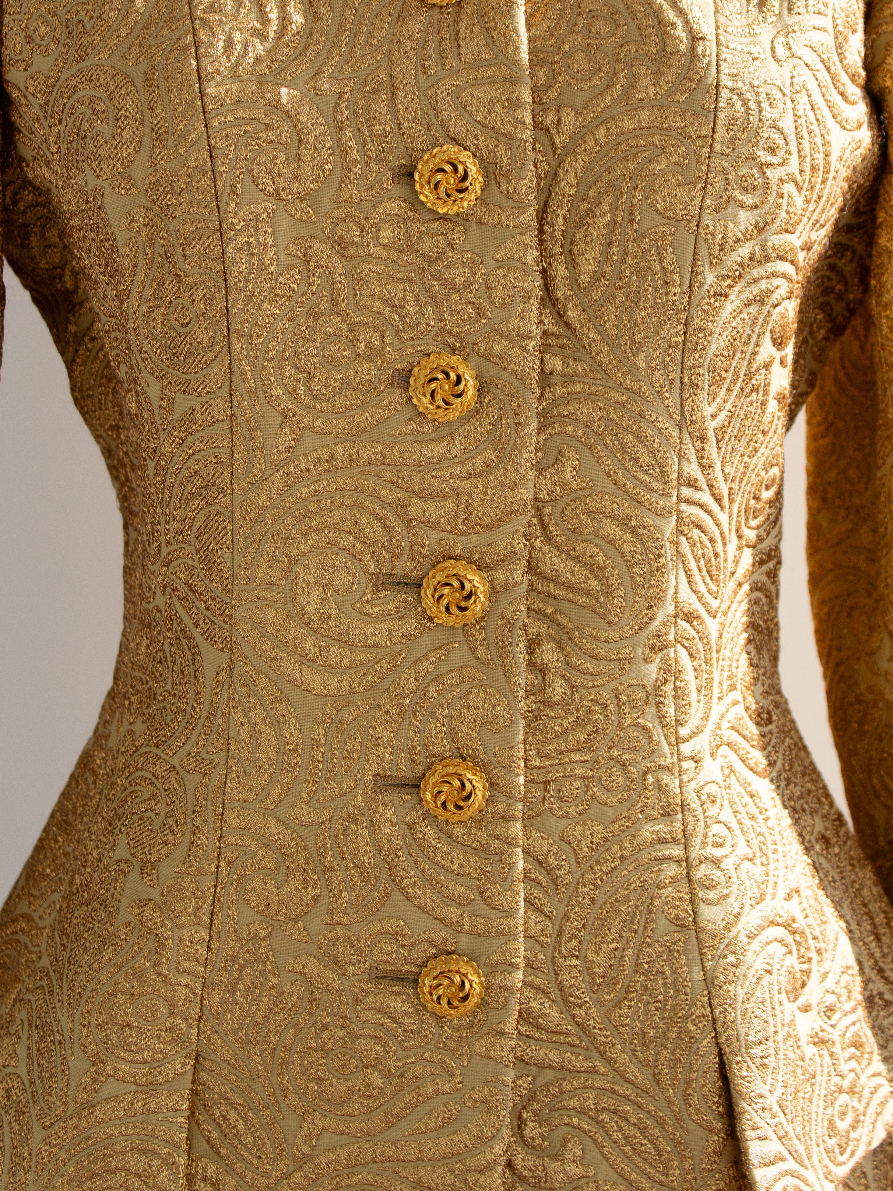 Yves Saint Laurent Rive Gauche Vintage Fall 1991 Gold Brocade Jacket Skirt Suit